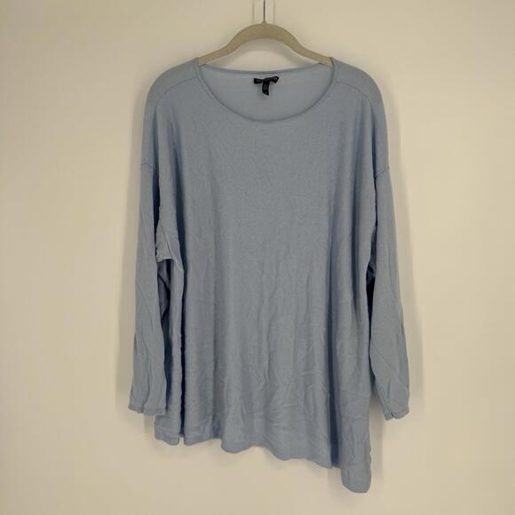 Eileen Fisher Sweater 3x blue tencel merino wool lightweight lagen look plus - Picture 1 of 5